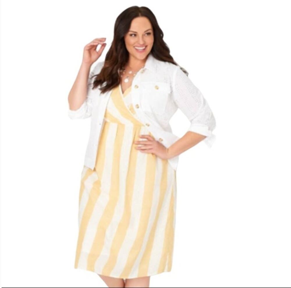 CHRISTOPHER & BANKS NWT Yellow & White Striped Midi Dress // 16